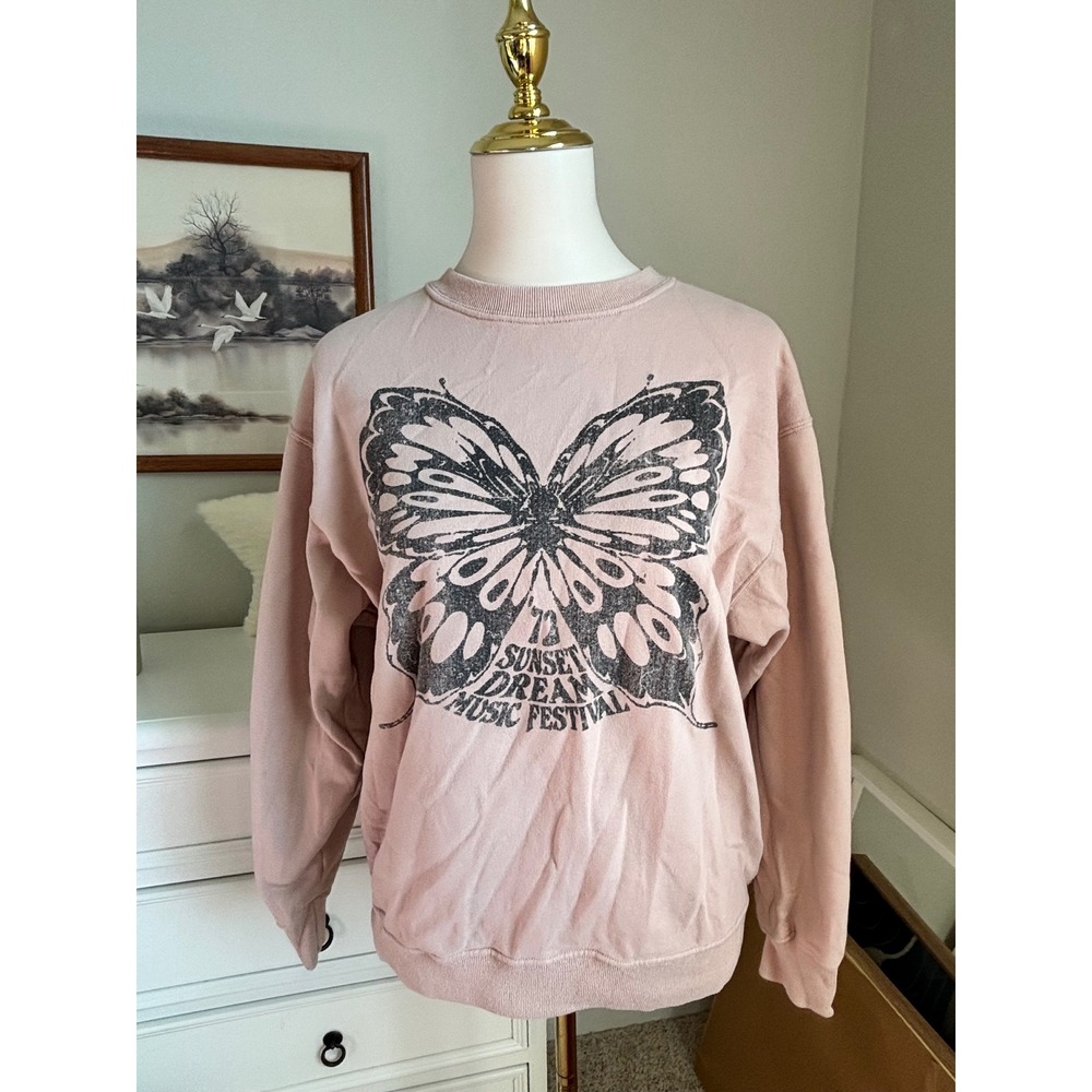 Butterfly Graphic Sweatshirt Pink Hollister Sunset Dream Music Festival XS Boho
